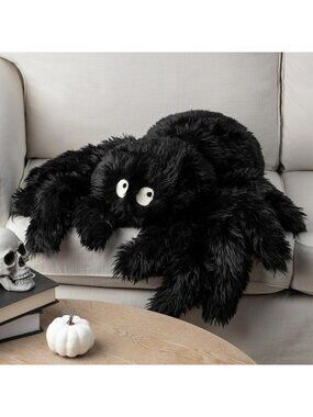 Fluffy Spider Shaped Throw Pillow - Halloween Decor, Soft Faux Fur Cushion